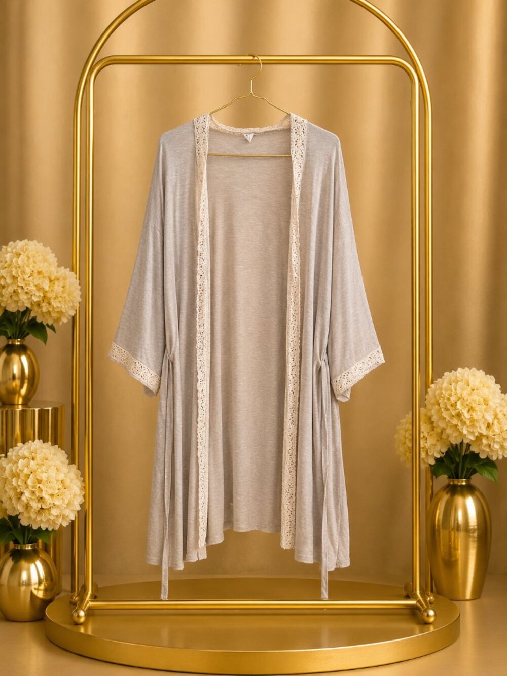 Soft Modal Crochet Trim Maternity Nursing Robe Ivory Boho Plus Size 3X PinkBlush